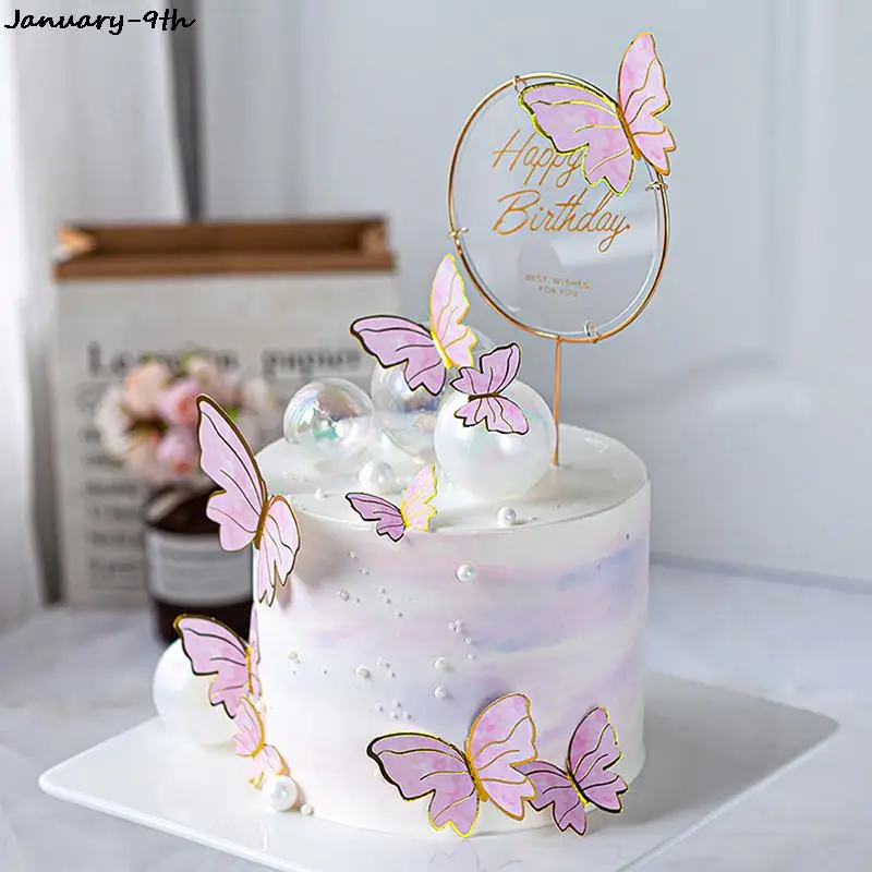 5pcs/set, Decoração de bolo de borboleta de papel plástico