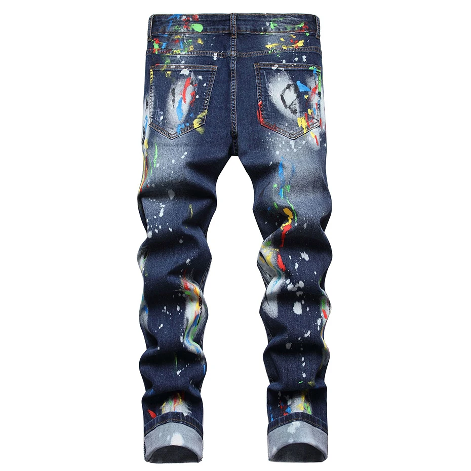 Calça Jeans Preta Masculina Com Estampa High Street Y2K Reta/Estilo Hip-hop